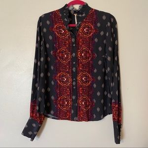 Free People Sz S Ruffle Collar Boho Shirt Top